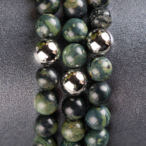 Jaspe Vert Minuit | Argent sterling .925 | Bracelet de perles de pierres précieuses de guérison